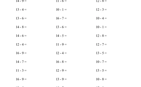 (20以内的退位减法)3000题_小学数学口算竖式脱式计算应用题一二三四五六年级上下册电_小学数学口算题库电子版（1-6）_小学数学口算一年级_口算1年级上册18000题