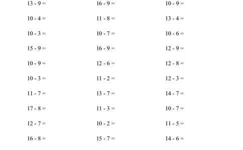 (20以内的退位减法)3000题_小学数学口算竖式脱式计算应用题一二三四五六年级上下册电_小学数学口算题库电子版（1-6）_小学数学口算一年级_口算1年级上册18000题