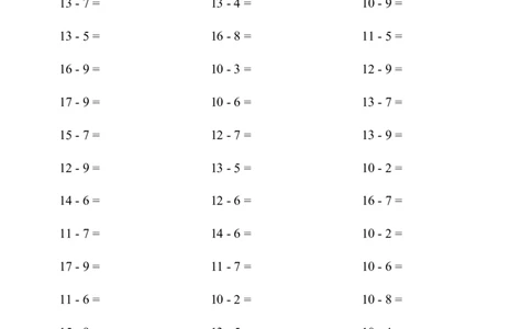 (20以内的退位减法)3000题_小学数学口算竖式脱式计算应用题一二三四五六年级上下册电_小学数学口算题库电子版（1-6）_小学数学口算一年级_口算1年级上册18000题
