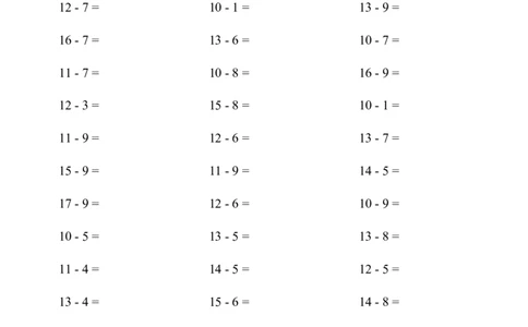 (20以内的退位减法)3000题_小学数学口算竖式脱式计算应用题一二三四五六年级上下册电_小学数学口算题库电子版（1-6）_小学数学口算一年级_口算1年级上册18000题