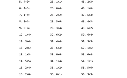 10以内加法第61~80篇_小学数学口算竖式脱式计算应用题一二三四五六年级上下册电_小学数学口算题库电子版（1-6）_小学数学口算一年级_口算题适合1年级(含答案）