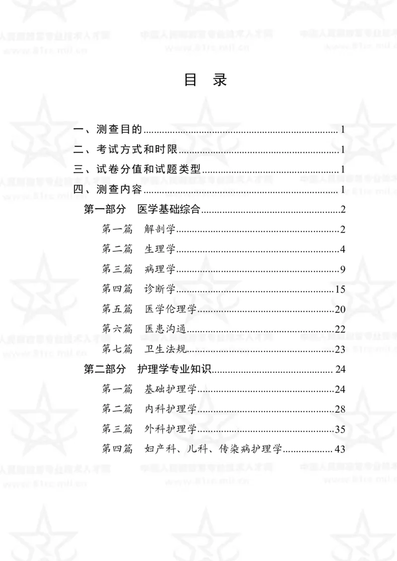 20、护理学专业科目考试大纲_军队文职(1)_08.备考分数线等信息_新版军队文职考试大纲