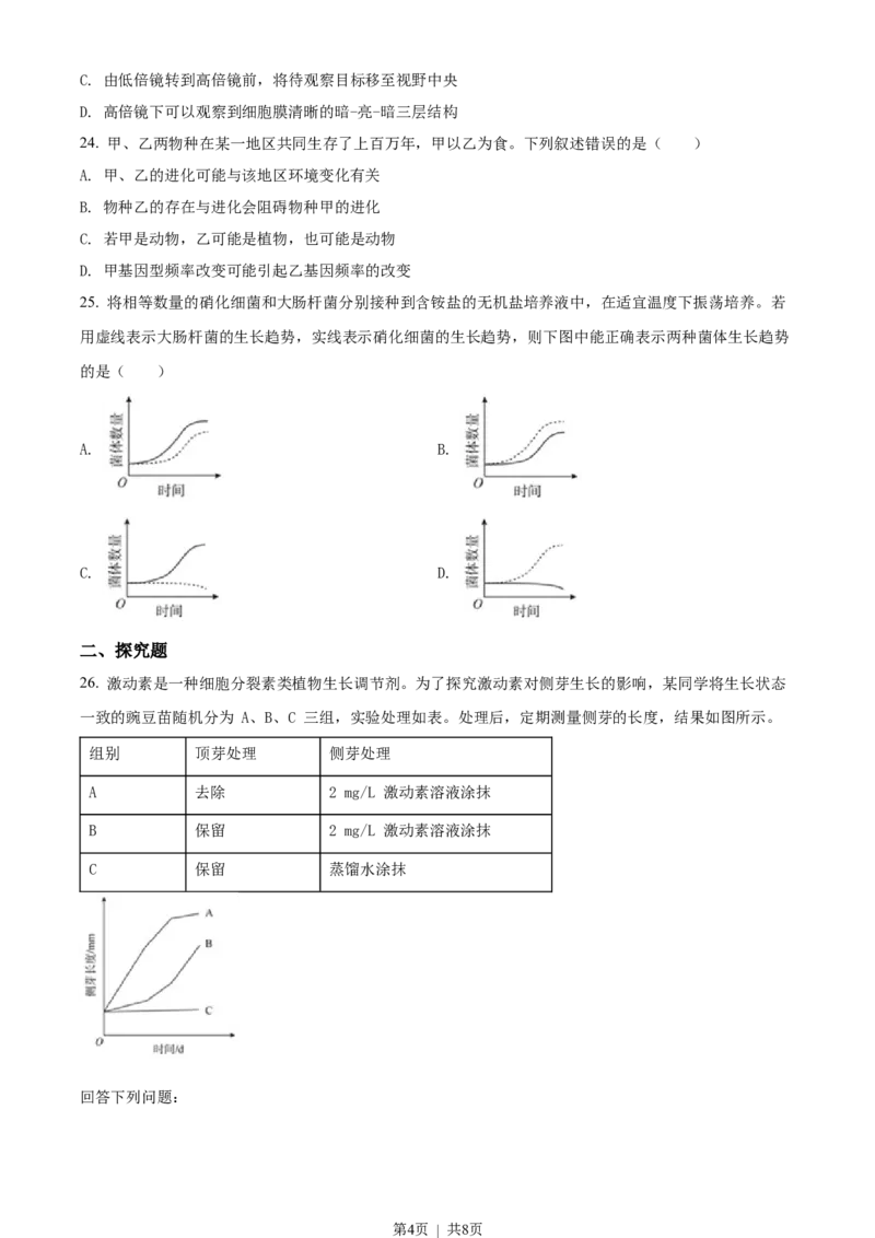 2018年高考生物试卷（海南）（空白卷）_生物历年高考真题_新&middot;Word版2008-2025&middot;高考生物真题_生物（按省份分类）2008-2025_2008-2024&middot;（海南）生物高考真题
