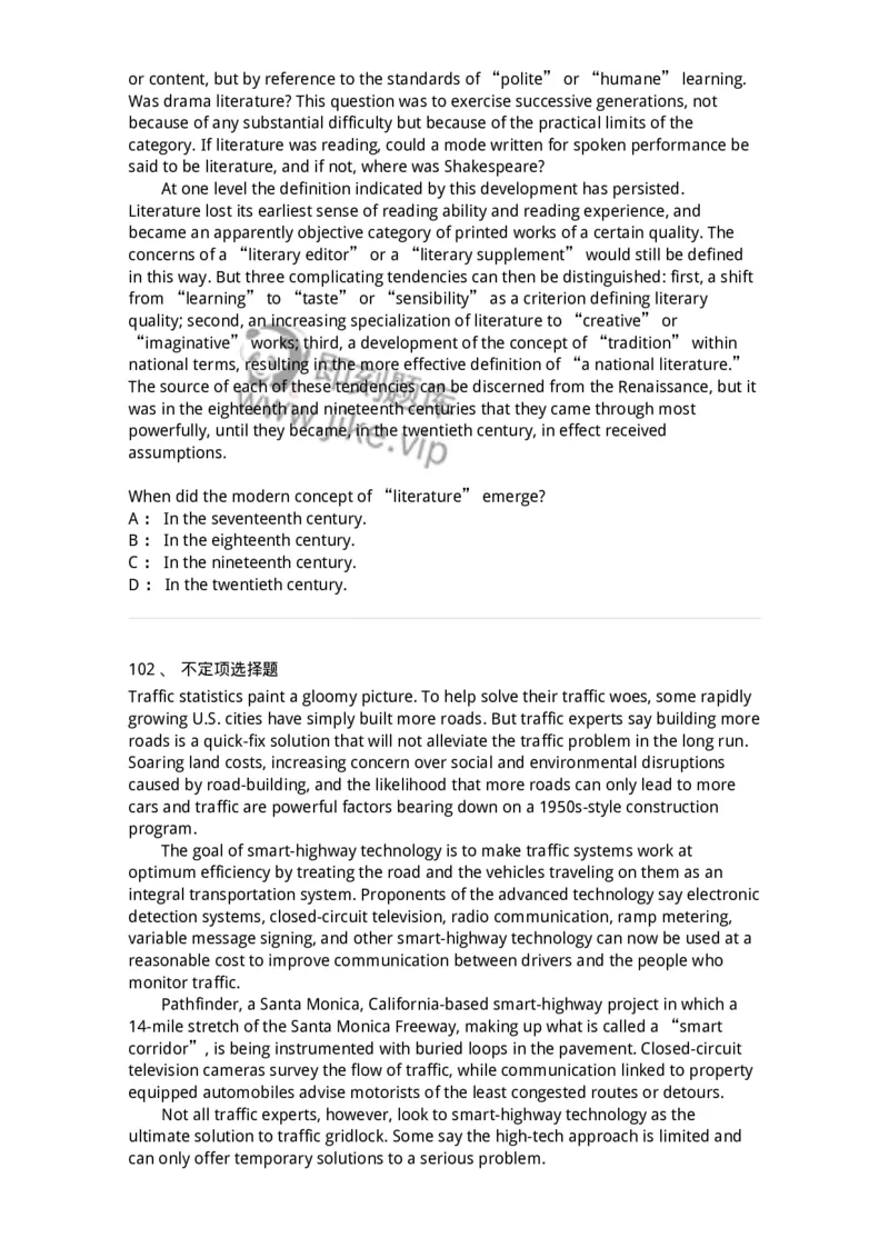 340501-阅读理解1-174339_军队文职(1)_01.军队文职真题-专业课_（全）版本一（历年真题+章节练习+模拟题）_英语言文学(军队文职)_章节练习_纯题目