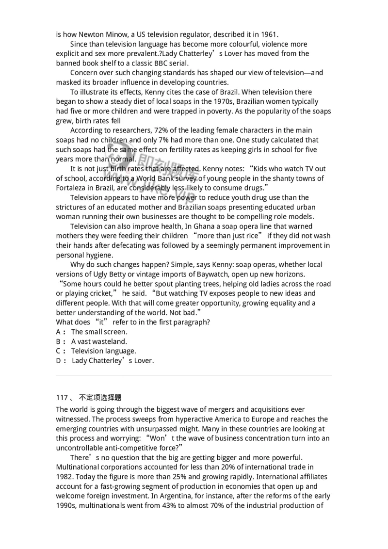 340501-阅读理解1-174339_军队文职(1)_01.军队文职真题-专业课_（全）版本一（历年真题+章节练习+模拟题）_英语言文学(军队文职)_章节练习_纯题目