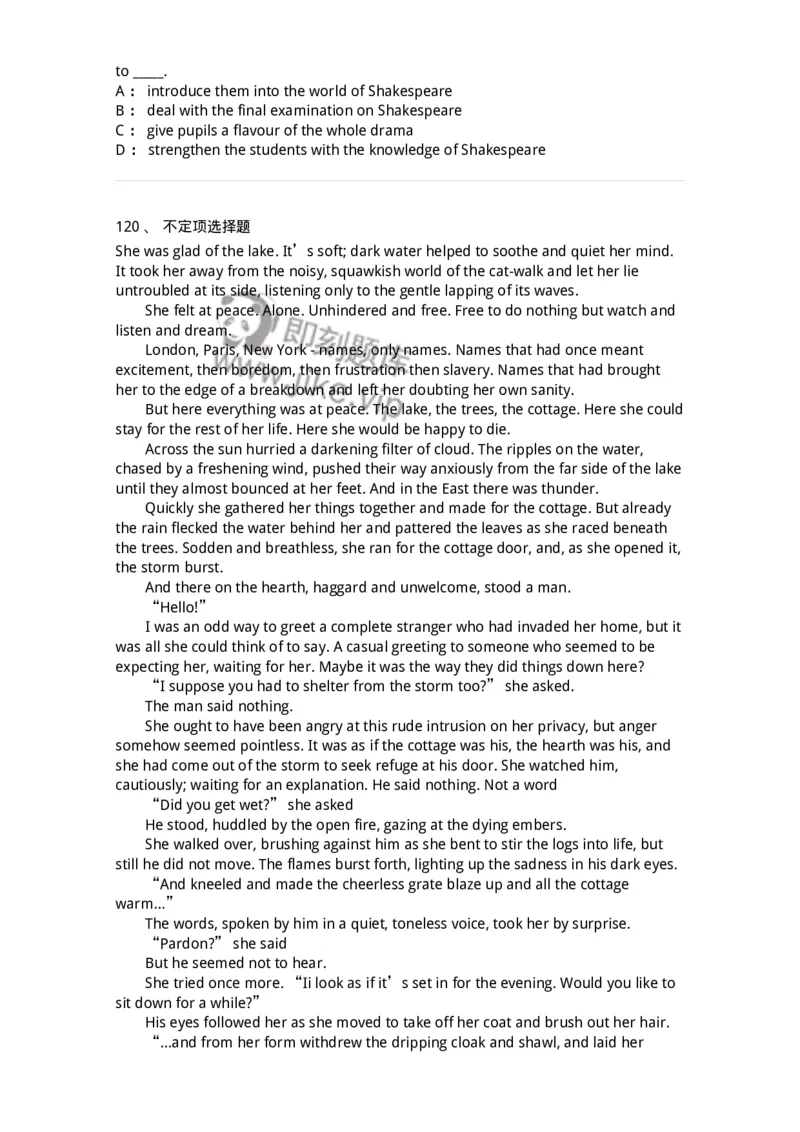 340501-阅读理解1-174339_军队文职(1)_01.军队文职真题-专业课_（全）版本一（历年真题+章节练习+模拟题）_英语言文学(军队文职)_章节练习_纯题目