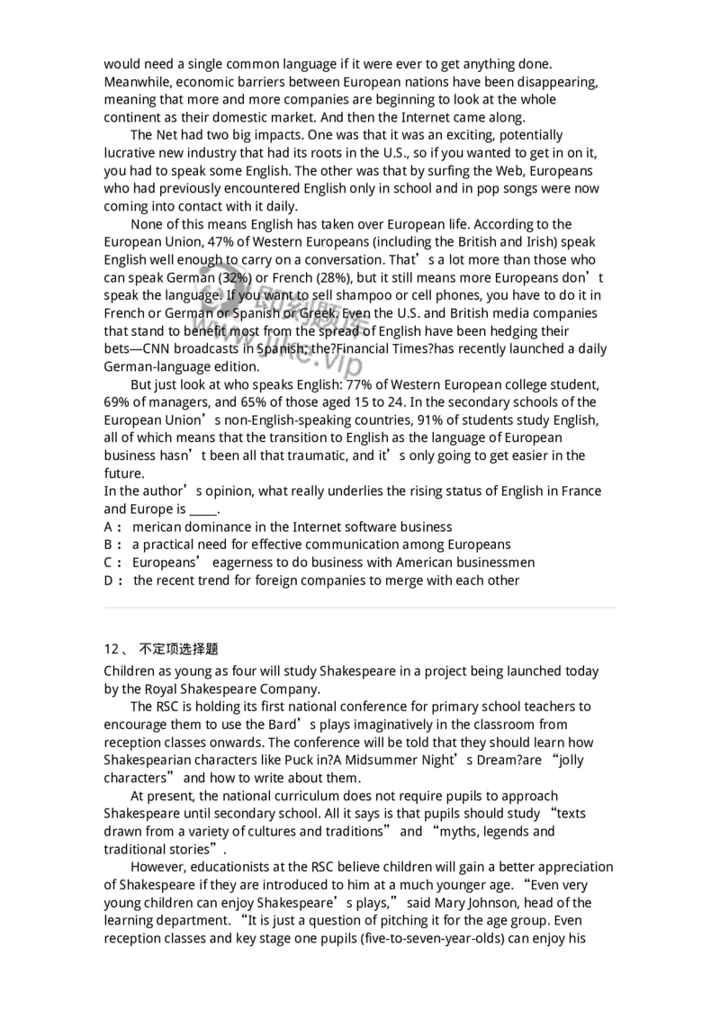 340501-阅读理解1-174339_军队文职(1)_01.军队文职真题-专业课_（全）版本一（历年真题+章节练习+模拟题）_英语言文学(军队文职)_章节练习_纯题目