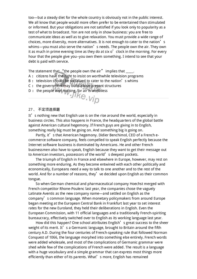 340501-阅读理解1-174339_军队文职(1)_01.军队文职真题-专业课_（全）版本一（历年真题+章节练习+模拟题）_英语言文学(军队文职)_章节练习_纯题目