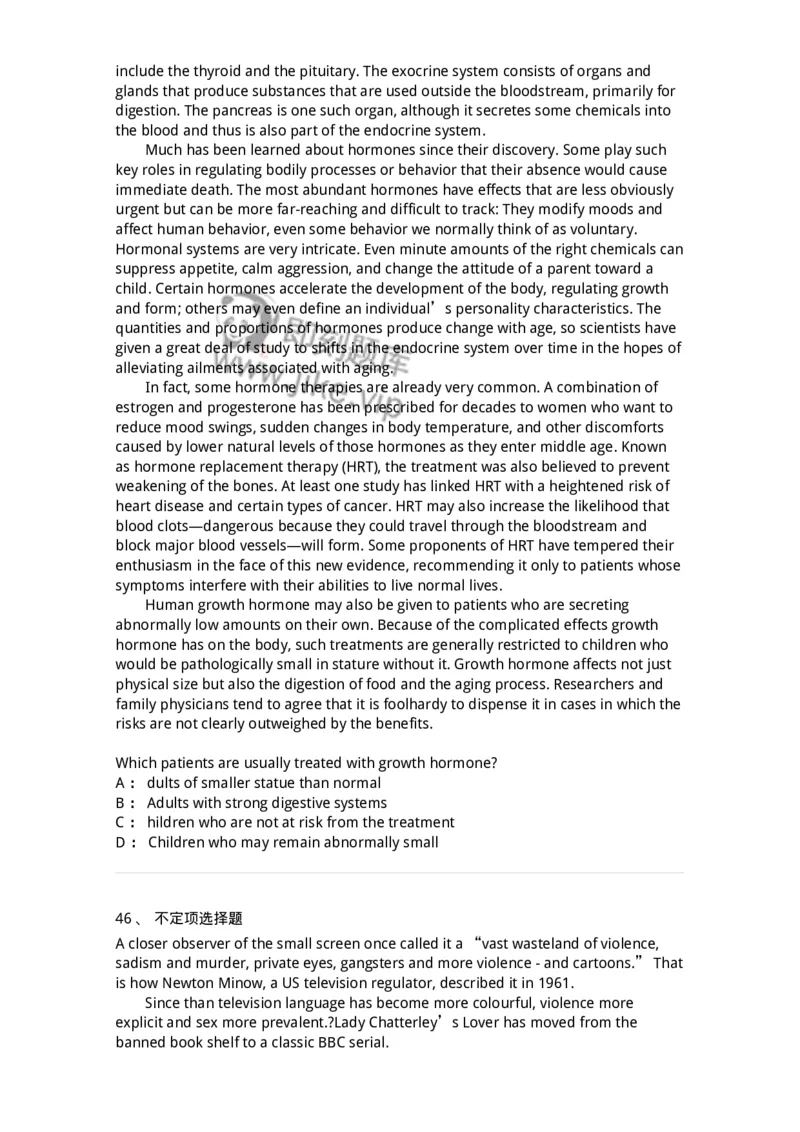 340501-阅读理解1-174339_军队文职(1)_01.军队文职真题-专业课_（全）版本一（历年真题+章节练习+模拟题）_英语言文学(军队文职)_章节练习_纯题目