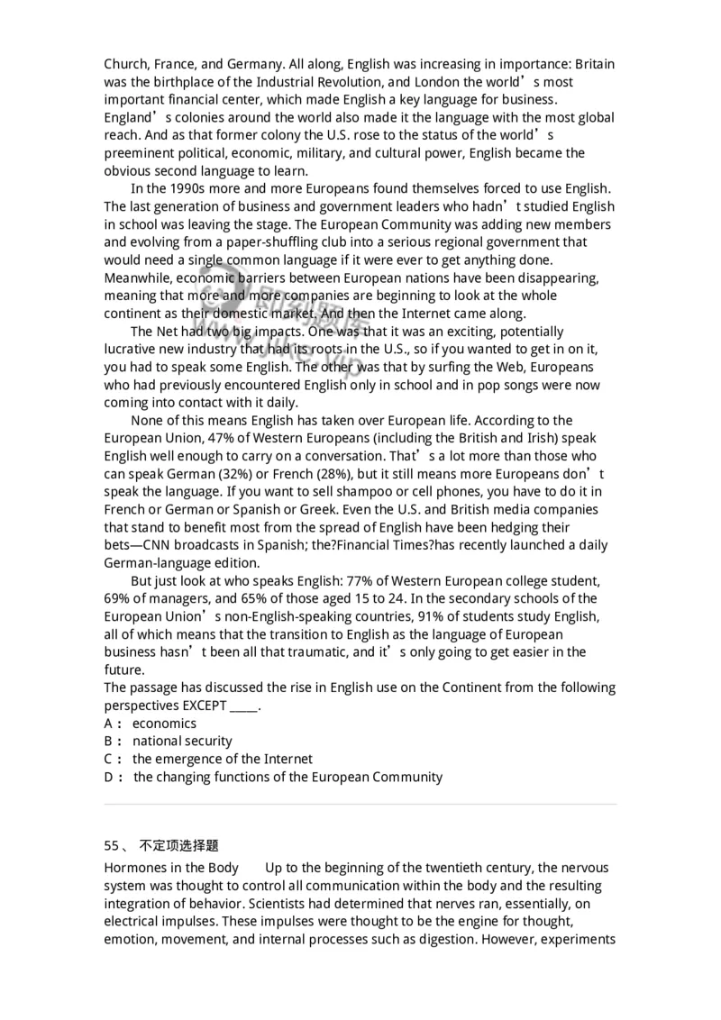 340501-阅读理解1-174339_军队文职(1)_01.军队文职真题-专业课_（全）版本一（历年真题+章节练习+模拟题）_英语言文学(军队文职)_章节练习_纯题目