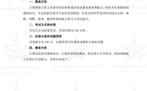 10、英语专业科目考试大纲_军队文职(1)_08.备考分数线等信息_新版军队文职考试大纲