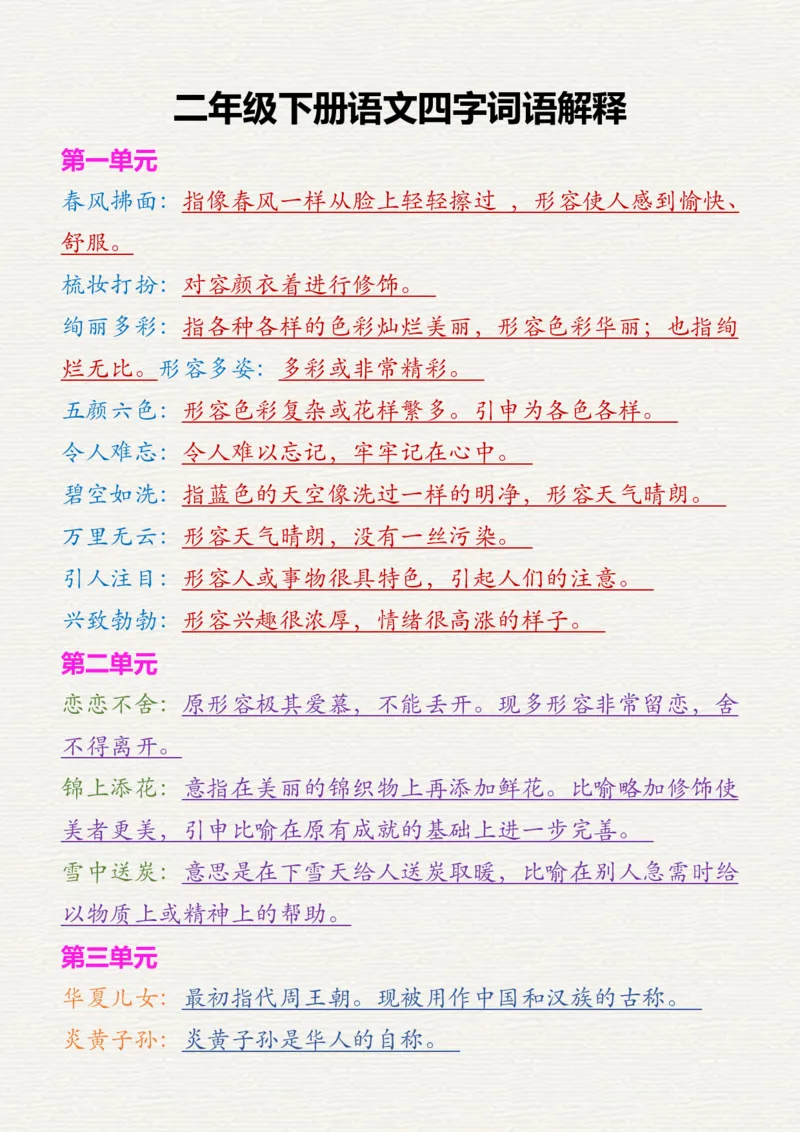 1.11二下语文四字词语解释_二年级上下册资料_小学二年级学习资料-25年更新版_2-02、小学二年级语文下册_2-2-2、练习题、作业、试题、试卷_专项练习_语文字词成语专项（习题+总结）