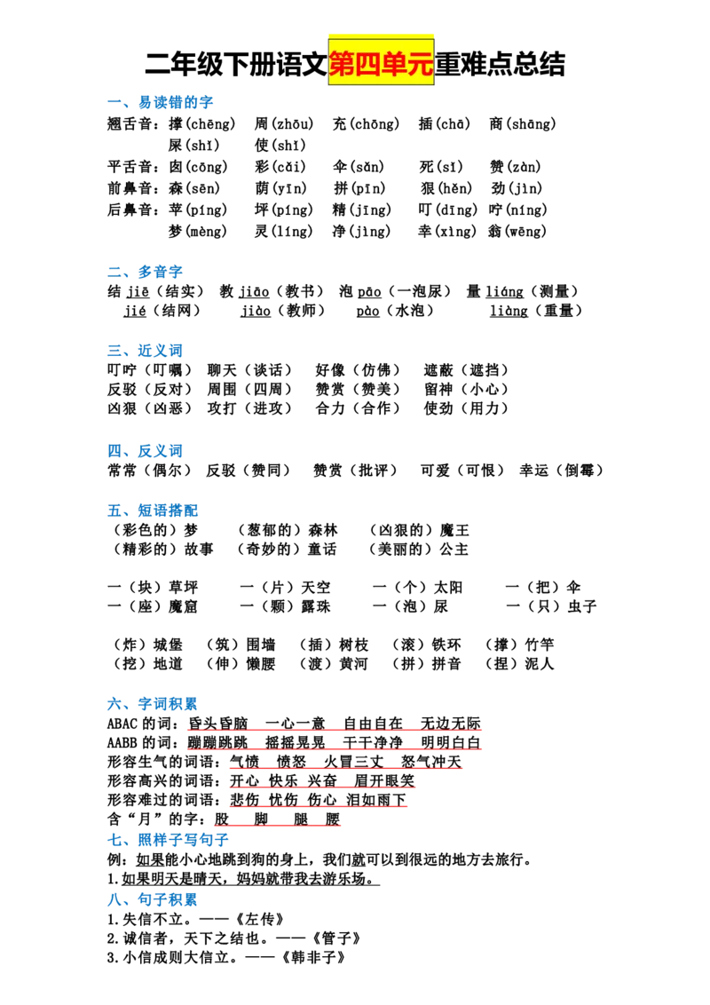 2.7全册单元重难点总结二下语文_二年级上下册资料_小学二年级学习资料-25年更新版_2-02、小学二年级语文下册_2-2-1、复习、知识点、归纳汇总_语文知识点总结（按单元）