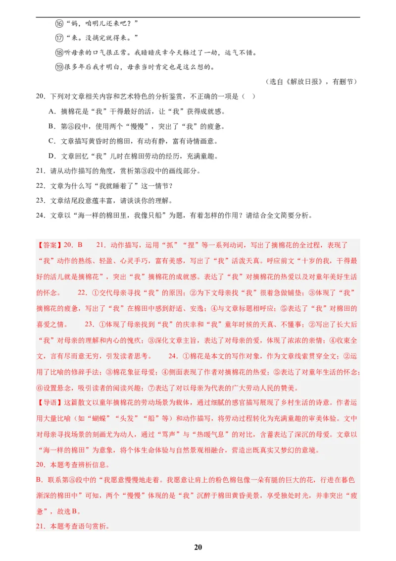 专题19散文阅读(一)(解析版)_2023-2025《3年中考1年模拟》真题分类汇编（语文、数学）(1)_2023-2025《3年中考1年模拟真题分类汇编》语文