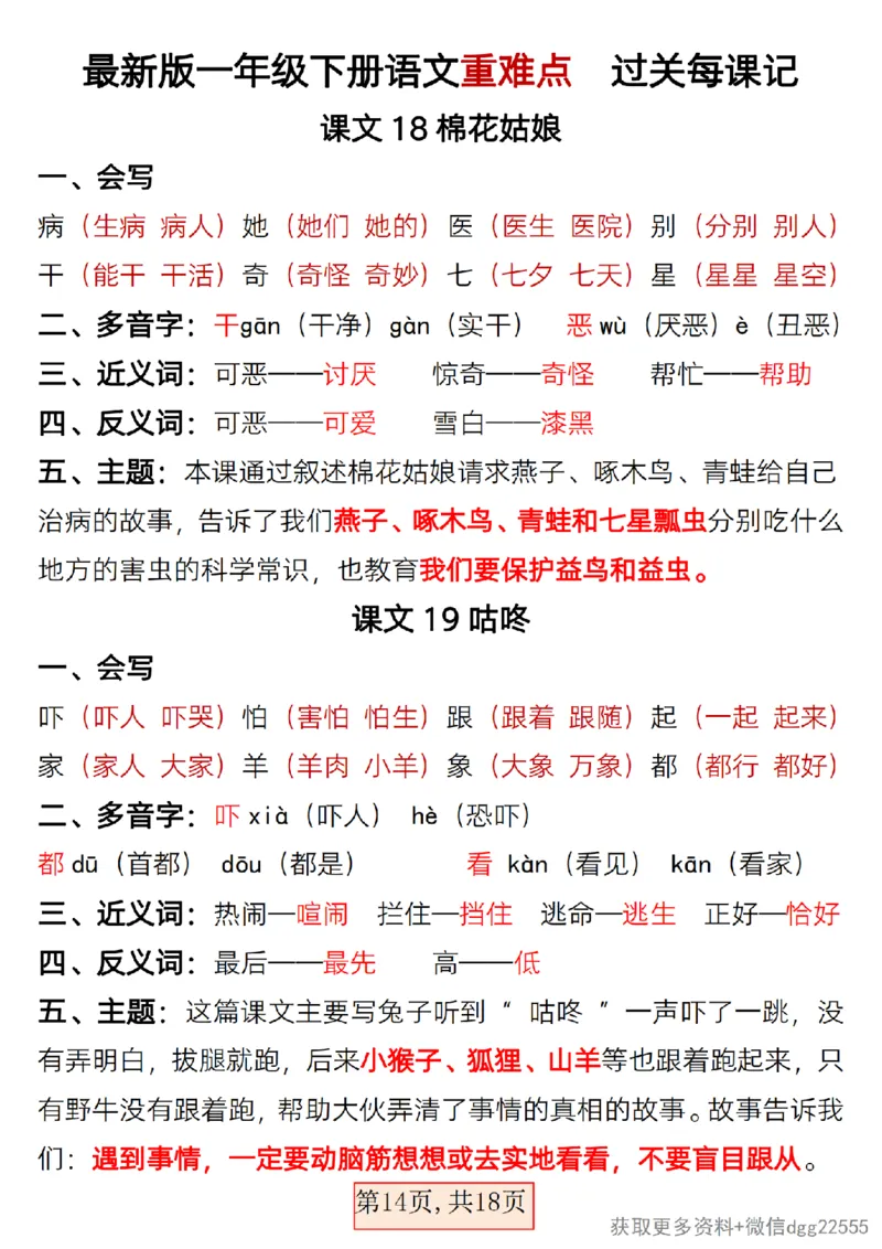 2.25最新版一年级下册语文重难点过关每课记_一年级上下册资料_小学一年级学习资料-25年更新版_1-02、小学一年级语文下册_3-6-2-1、复习、知识点、归纳汇总_部编（人教）版