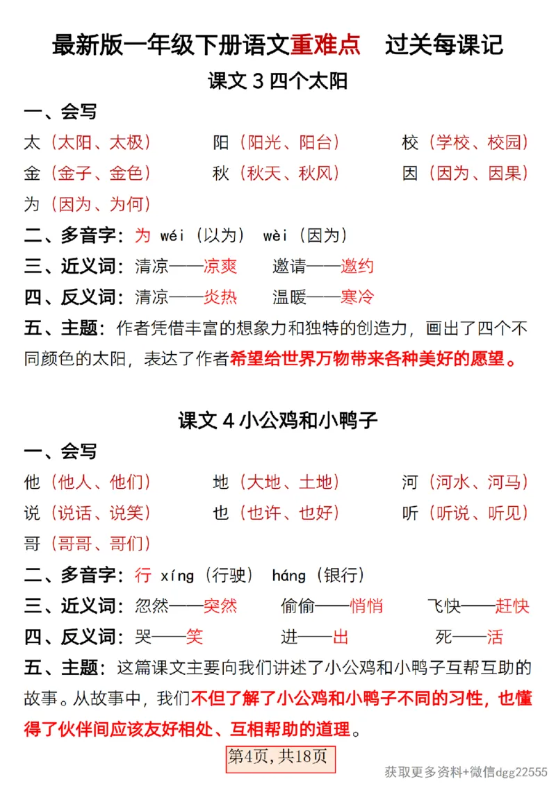 2.25最新版一年级下册语文重难点过关每课记_一年级上下册资料_小学一年级学习资料-25年更新版_1-02、小学一年级语文下册_3-6-2-1、复习、知识点、归纳汇总_部编（人教）版