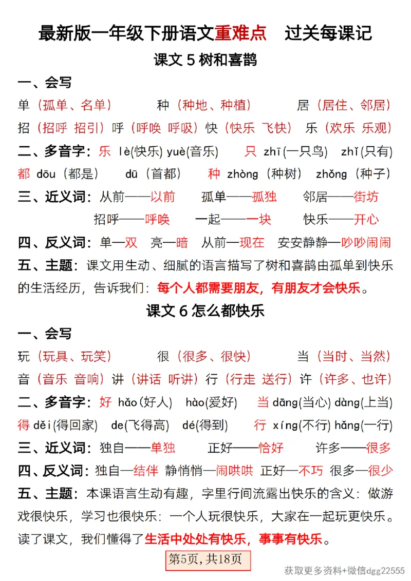 2.25最新版一年级下册语文重难点过关每课记_一年级上下册资料_小学一年级学习资料-25年更新版_1-02、小学一年级语文下册_3-6-2-1、复习、知识点、归纳汇总_部编（人教）版