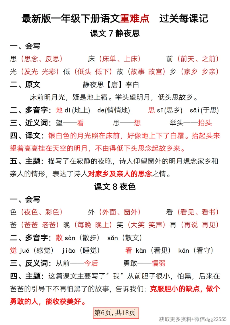 2.25最新版一年级下册语文重难点过关每课记_一年级上下册资料_小学一年级学习资料-25年更新版_1-02、小学一年级语文下册_3-6-2-1、复习、知识点、归纳汇总_部编（人教）版