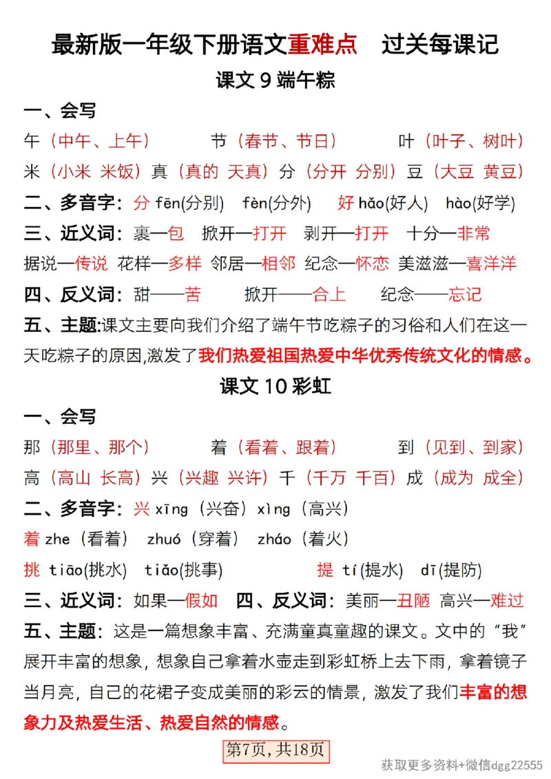 2.25最新版一年级下册语文重难点过关每课记_一年级上下册资料_小学一年级学习资料-25年更新版_1-02、小学一年级语文下册_3-6-2-1、复习、知识点、归纳汇总_部编（人教）版