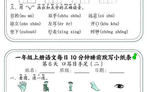 1_一年级上册语文每日10分钟睡前默写小纸条_一到六小学晨读晚默晨诵晚读_24秋一年级上册各类资料(小纸条知识点默写单)