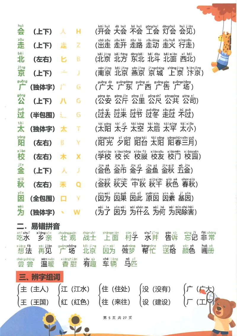 1043一（下）语文重点知识梳理(1)_一年级上下册资料_一年级下册小红书同款资料_一下数学