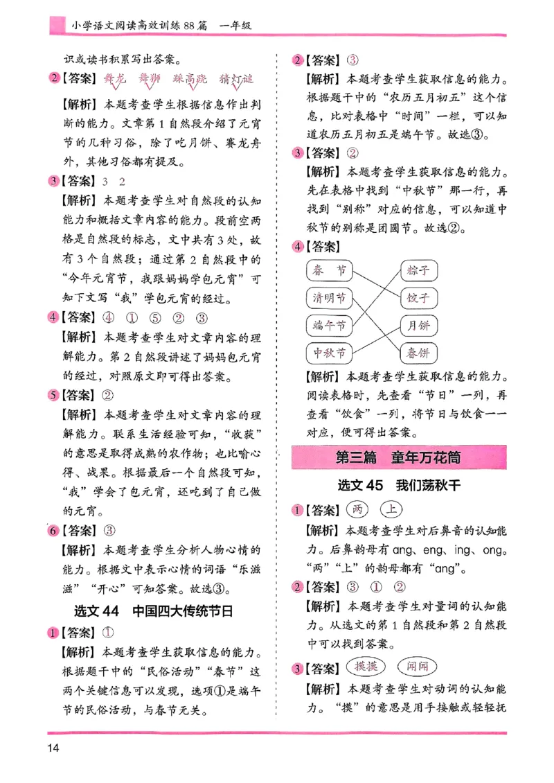 一年级木头马答案解析-副本_26版高效阅读88篇一年级
