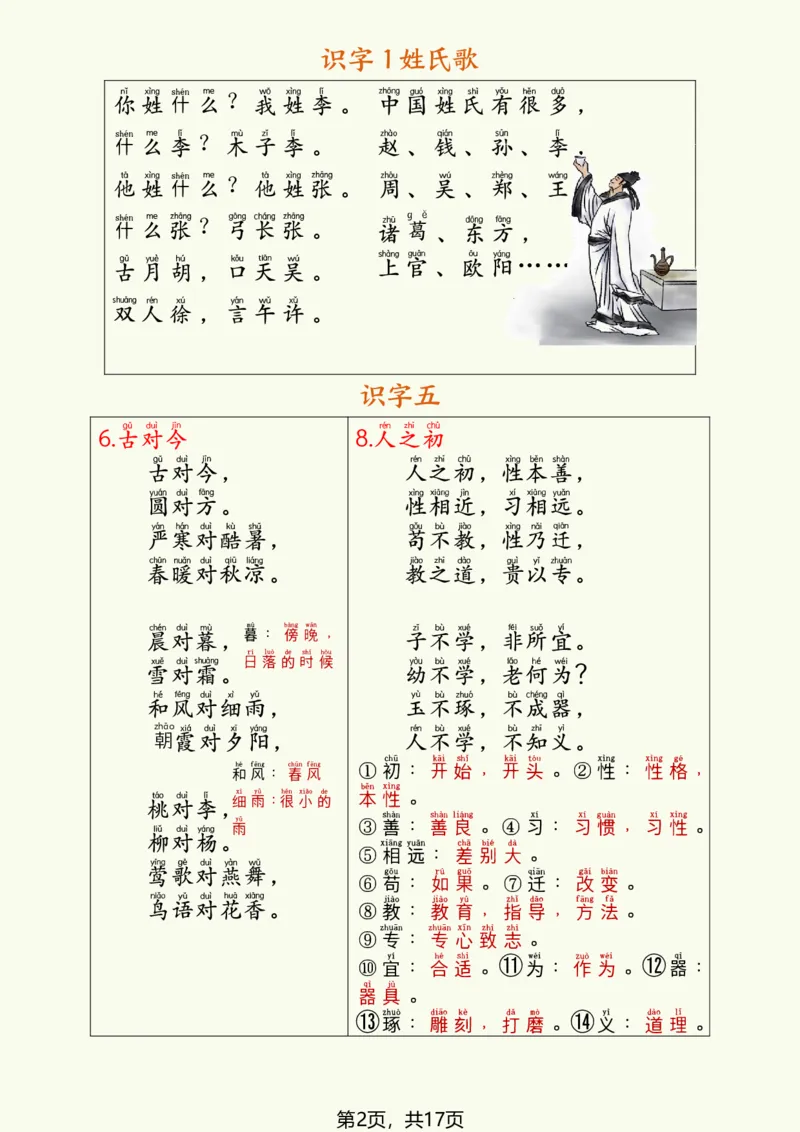 1094一下语文寒假预习全册必背知识汇总（17页）_一年级上下册资料_一年级下册小红书同款资料_一下数学