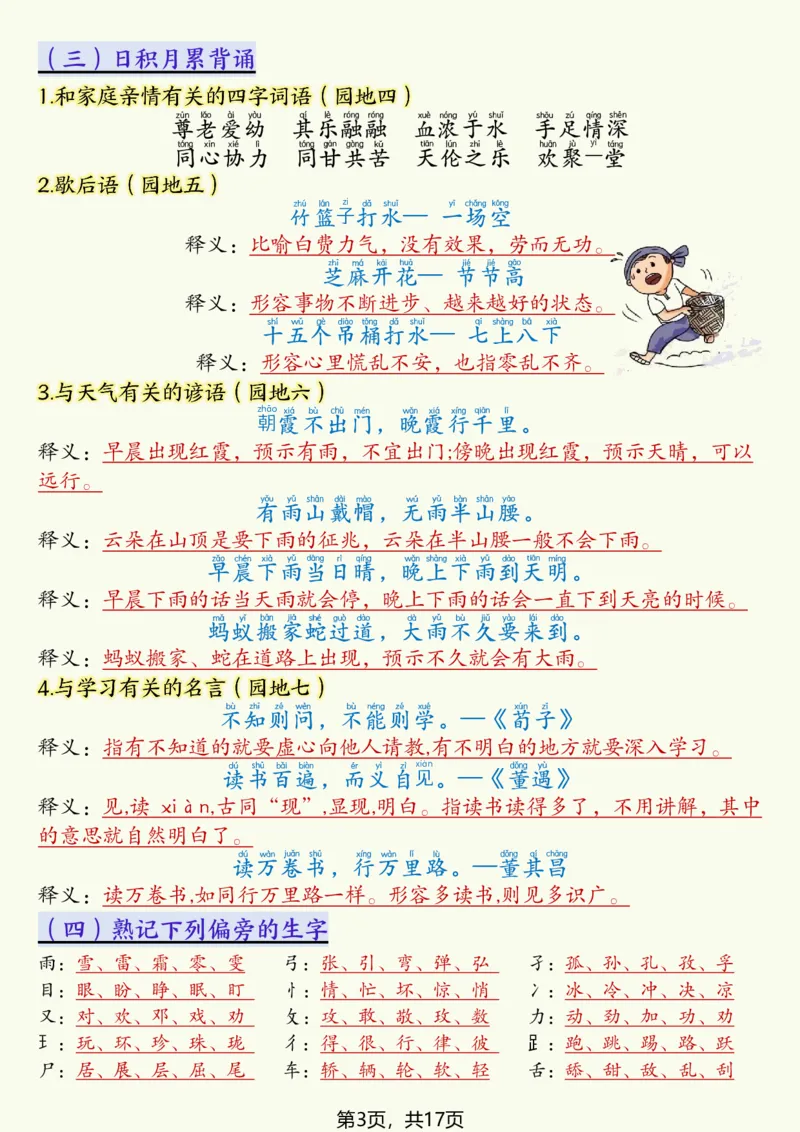 1094一下语文寒假预习全册必背知识汇总（17页）_一年级上下册资料_一年级下册小红书同款资料_一下数学