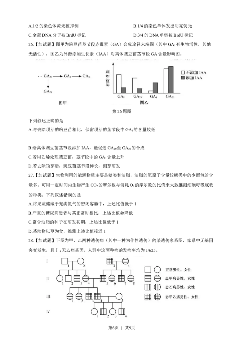 2019年高考生物试卷（浙江）（4月）（空白卷）_生物历年高考真题_新&middot;Word版2008-2025&middot;高考生物真题_生物（按试卷类型分类）2008-2025_自主命题卷&middot;生物（2008-2025）