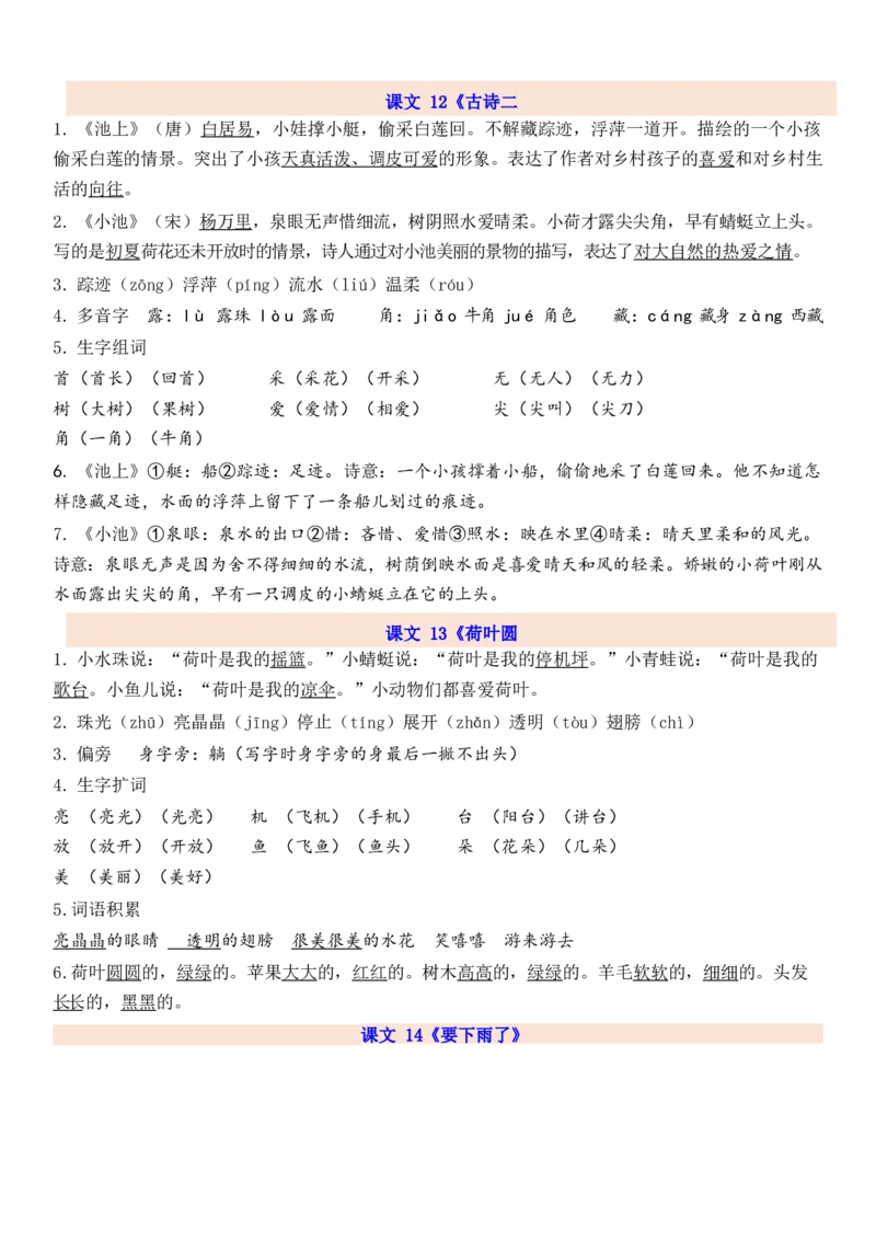 1下第6单元每课知识点_一年级上下册资料_一年级上语数英上下册学习资料_3-6-2、小学一年级语文下册_统编、部编、人教（语文全国统一只有一个版）_1、知识点总结_专项-诗词课文