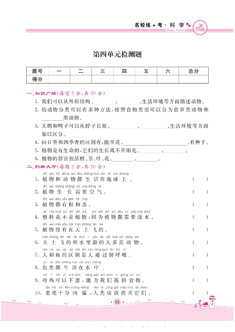 名校练+考一年级下册科学苏教版_2024年人教版小学数学一二三四五六年级上册下册期中期末试a0747_小学全科《同步练习+精品试卷》打包下载（1-6年级单元月考期中期末试卷）_小学科学
