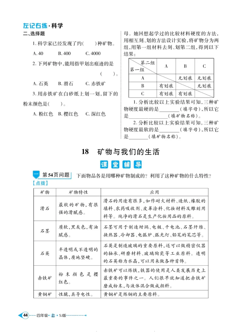 科学苏教版左记右练4年级上册_2024年人教版小学数学一二三四五六年级上册下册期中期末试a0747_小学全科《同步练习+精品试卷》打包下载（1-6年级单元月考期中期末试卷）_小学科学