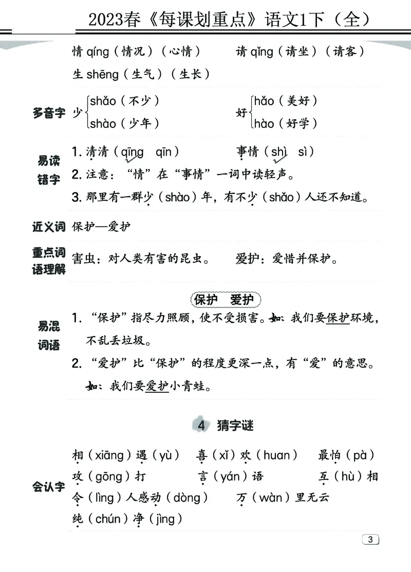 2.18-23春《名师每课划重点》1语下（全）打印高清版_一年级上下册资料_小学一年级学习资料-25年更新版_1-02、小学一年级语文下册_3-6-2-1、复习、知识点、归纳汇总_部编（人教）版