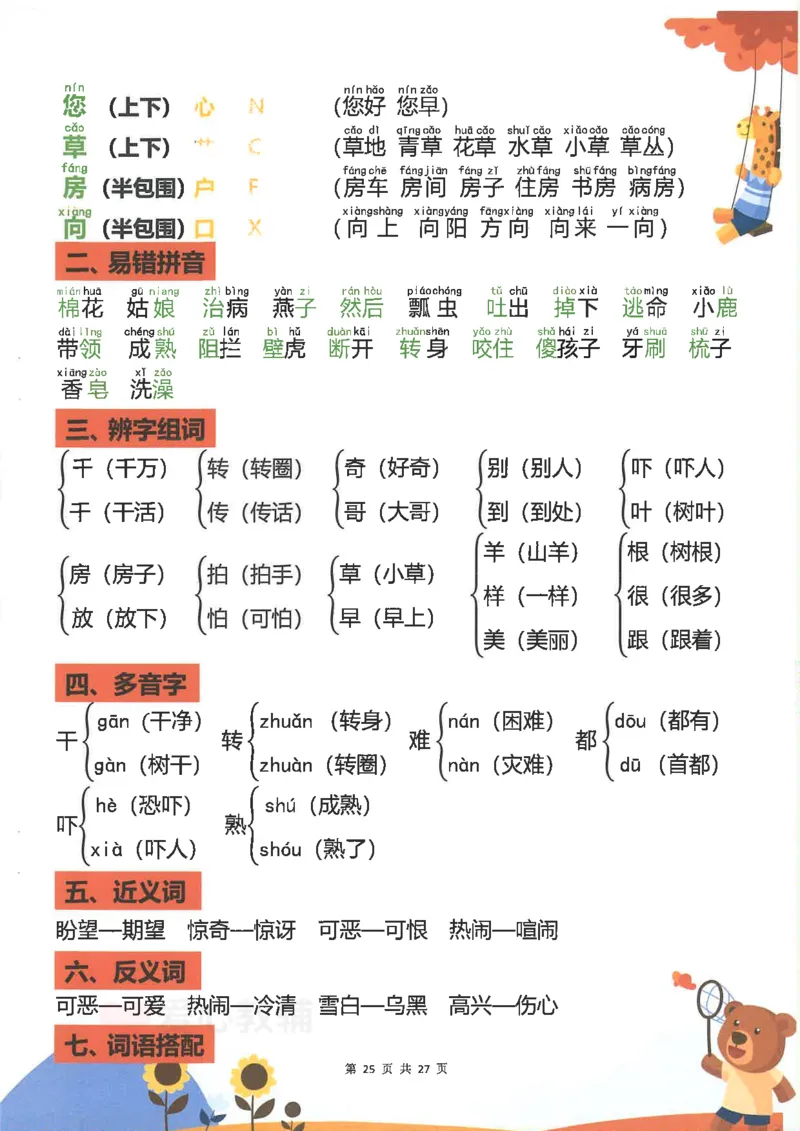 1_2025新1年级下册语文重点知识梳理(1)_一年级上下册资料_一年级下册小红书同款资料_一下语文