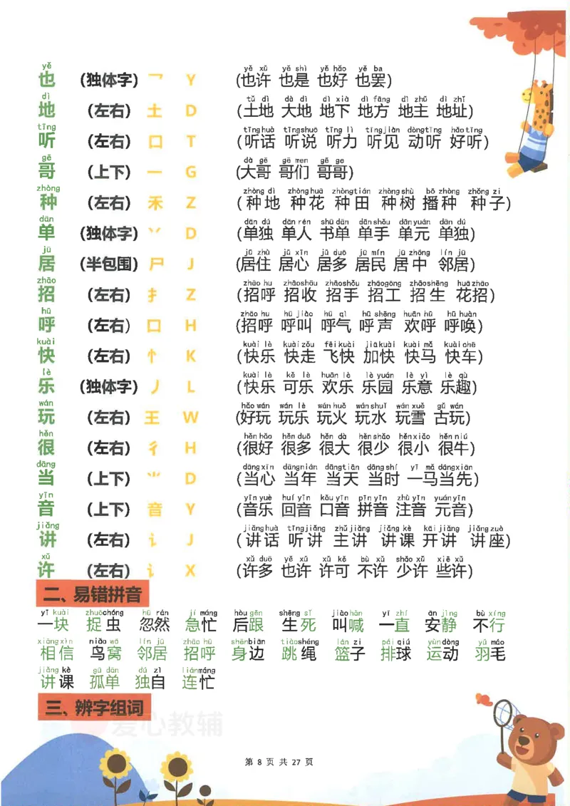 1_2025新1年级下册语文重点知识梳理(1)_一年级上下册资料_一年级下册小红书同款资料_一下语文