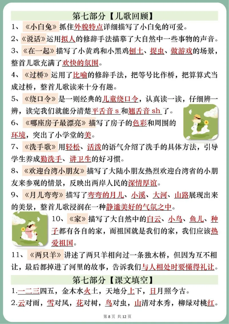一年级上册语文全册必备知识点汇总_1-6语文上册知识点