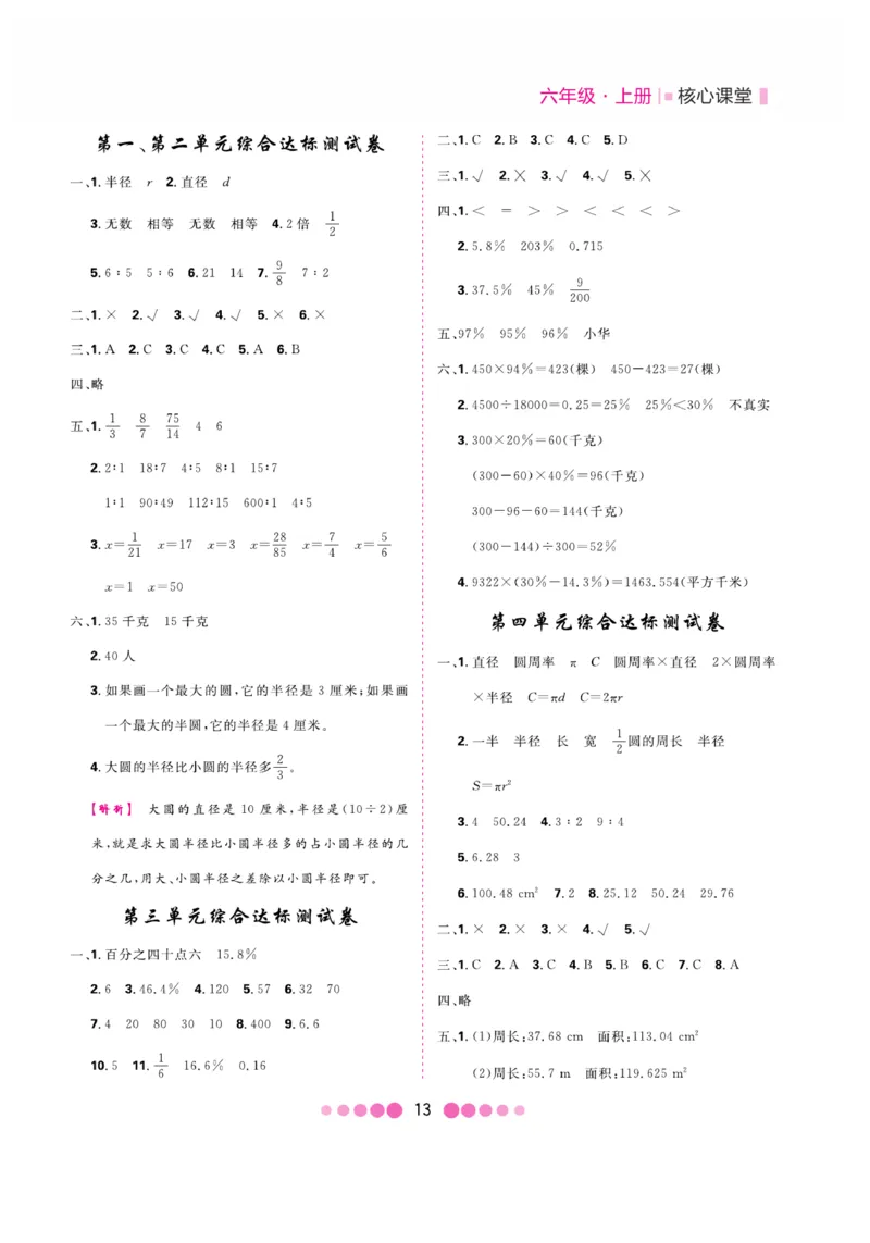 《核心课堂》6年级数学上册（冀教版）册_2024年人教版小学数学一二三四五六年级上册下册期中期末试a0747_小学全科《同步练习+精品试卷》打包下载（1-6年级单元月考期中期末试卷）