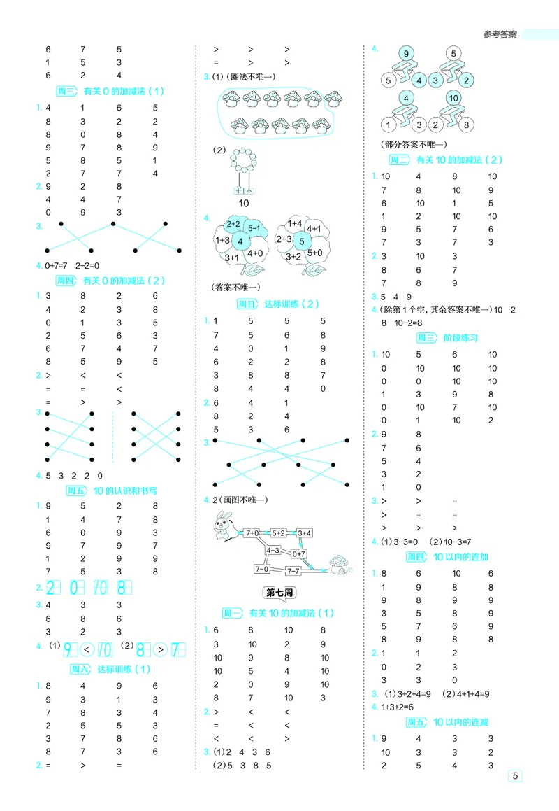 25秋星级口算天天练一年级数学上（QD版）答案_🍎星级口算青岛25年上册(1)