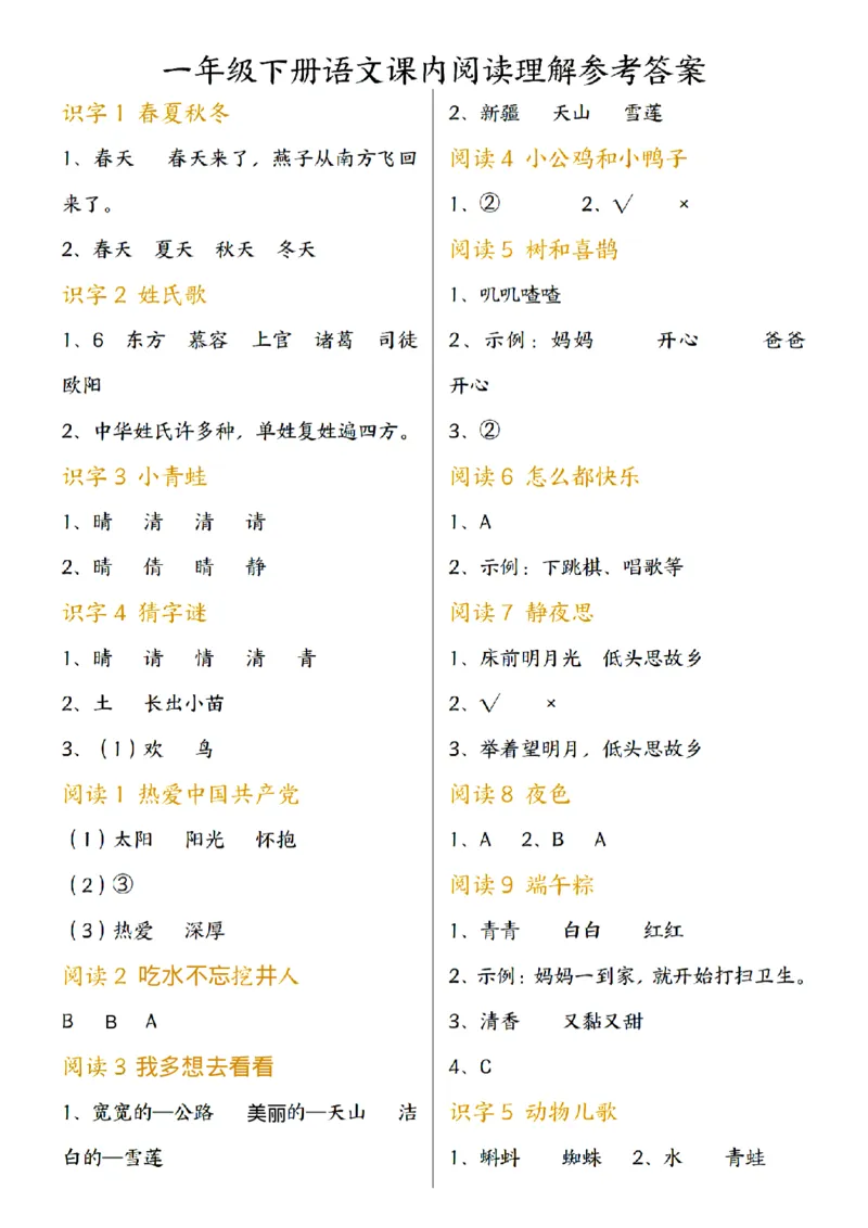 1128一年级下册语文课内阅读理解小纸条_一年级上下册资料_一年级下册小红书同款资料_一下数学