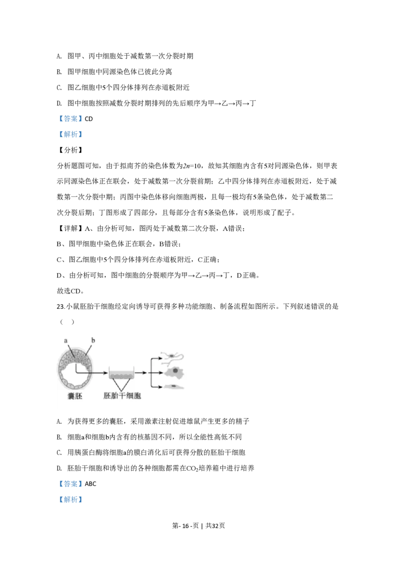 2020年高考生物试卷（江苏）（解析卷）_生物历年高考真题_新&middot;PDF版2008-2025&middot;高考生物真题_生物（按年份分类）2008-2025_2020&middot;高考生物真题