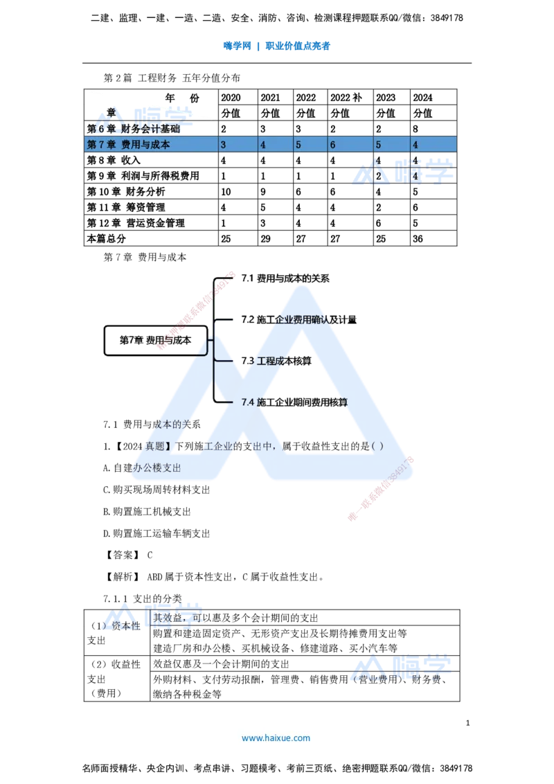 10.2025王晓波-万能母题特训-（9）第7章费用与成本1_2026年一级建造师_2026年一建经济_2025年一建经济SVIP_03-习题精析✿实战特训✿模考通关_43-经济《万能母题特训》王晓波HX_讲义