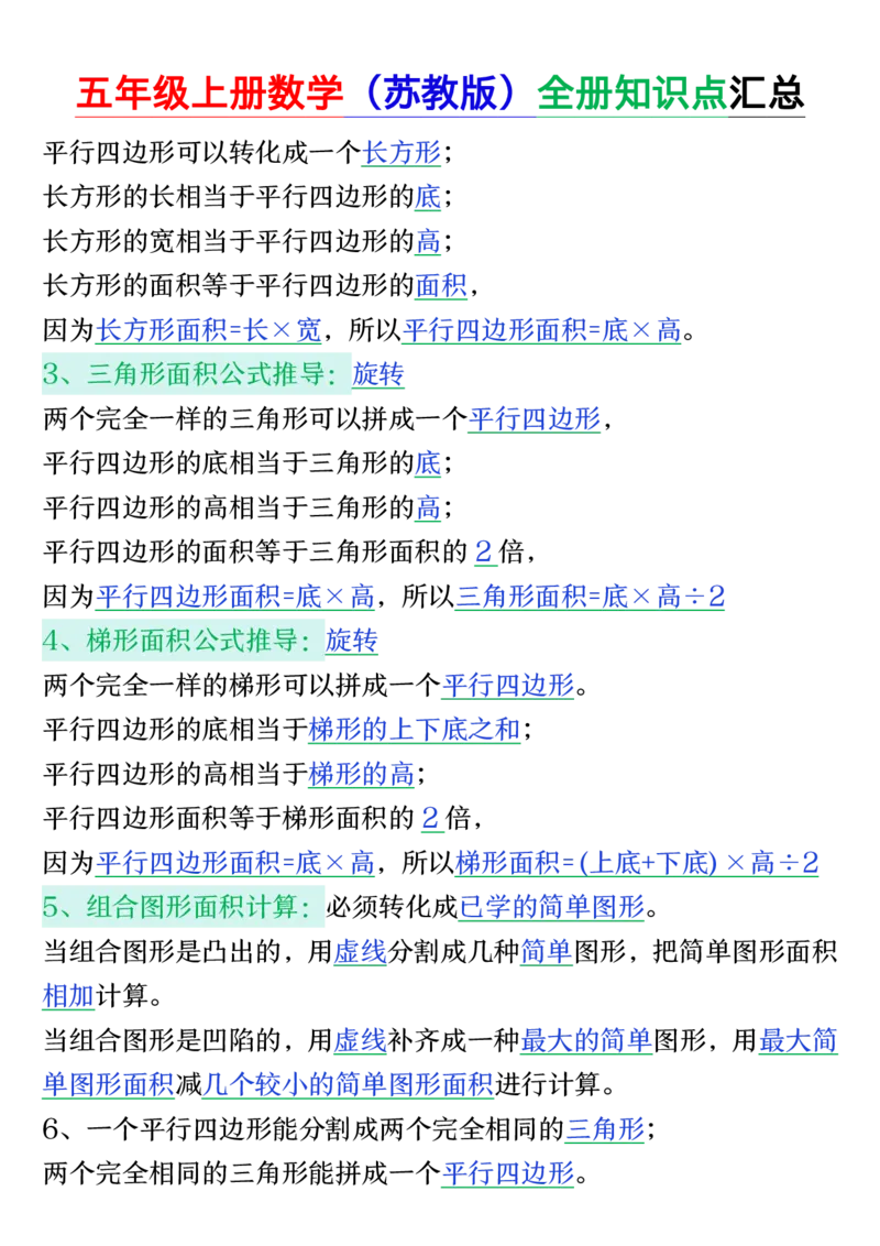 25秋五年级上册数学上册苏教版《全册知识点汇总》_五上数学25秋