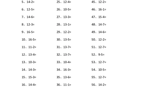 15以内减法第1~20篇_小学数学口算竖式脱式计算应用题一二三四五六年级上下册电_小学数学口算题库电子版（1-6）_小学数学口算一年级_口算题适合1年级(含答案）