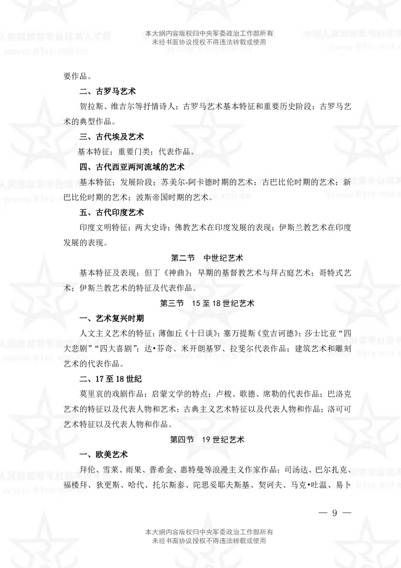 25、艺术基础综合专业科目考试大纲_军队文职(1)_08.备考分数线等信息_新版军队文职考试大纲