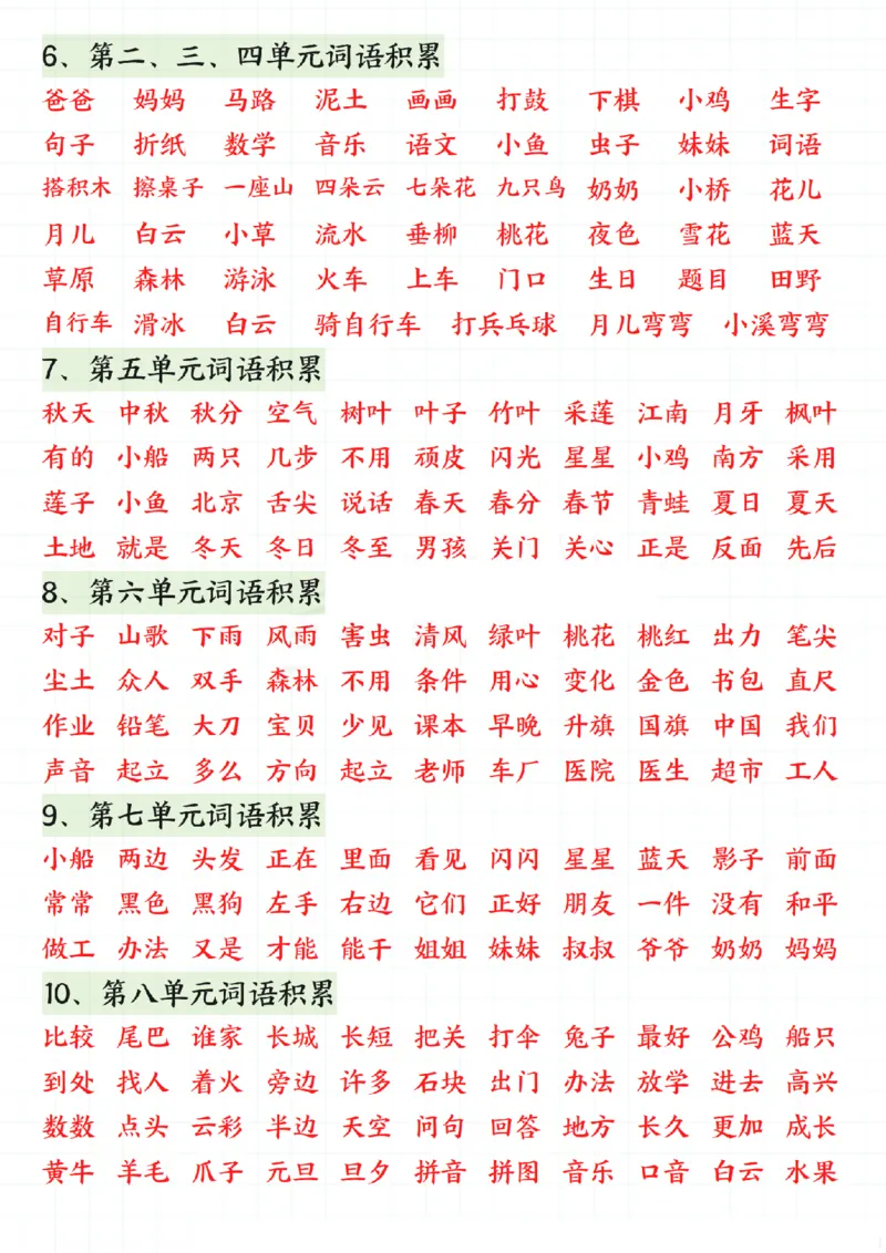 1010一年级上册语文期末总复习六大专项_一年级上下册资料_一年级下册小红书同款资料_一下数学
