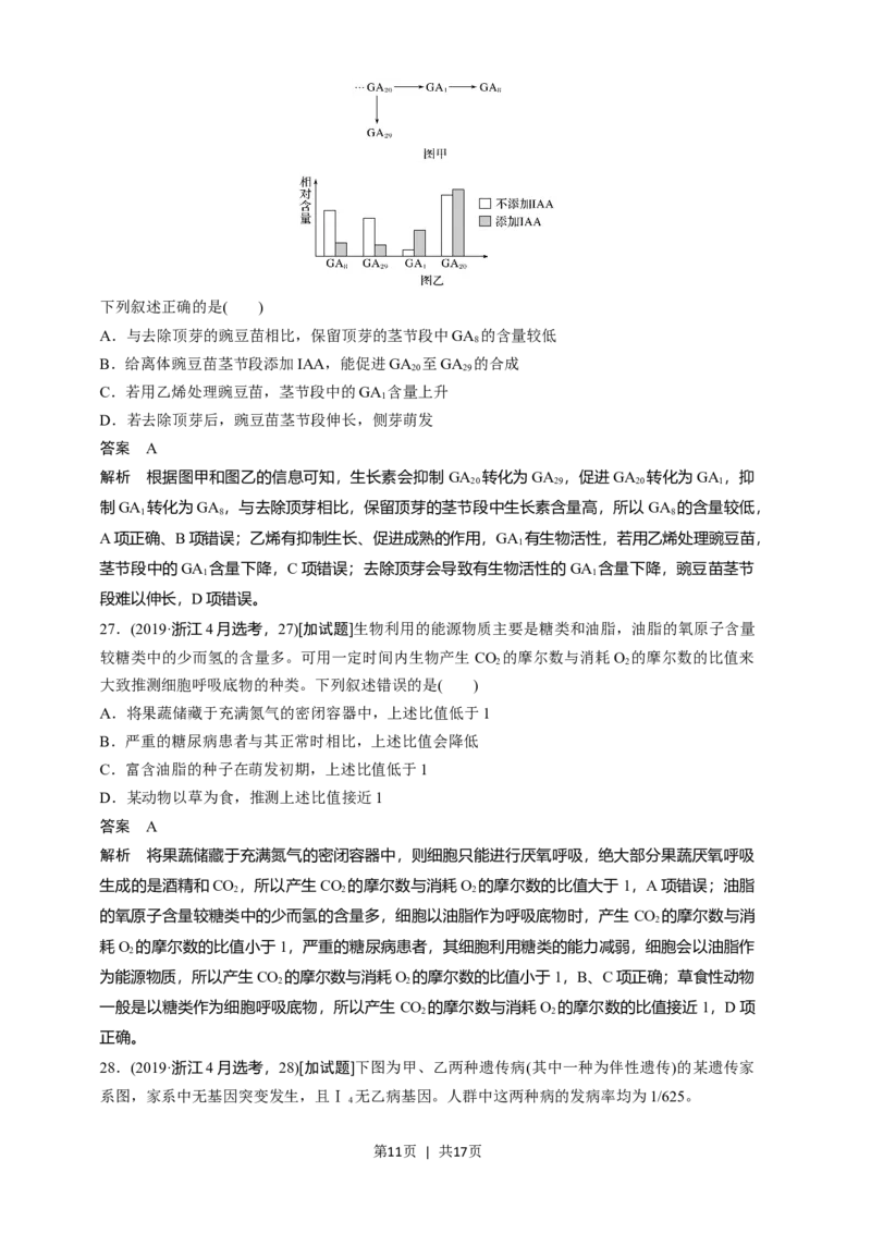 2019年高考生物试卷（浙江）（4月）（解析卷）_生物历年高考真题_新&middot;Word版2008-2025&middot;高考生物真题_生物（按省份分类）2008-2025_2008-2025&middot;（浙江）生物高考真题