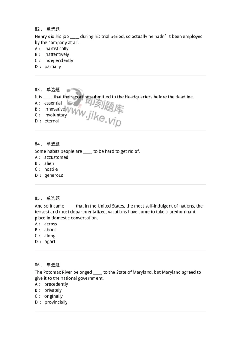 340123-形容词、副词及词组-174328_军队文职(1)_01.军队文职真题-专业课_（全）版本一（历年真题+章节练习+模拟题）_英语言文学(军队文职)_章节练习_纯题目