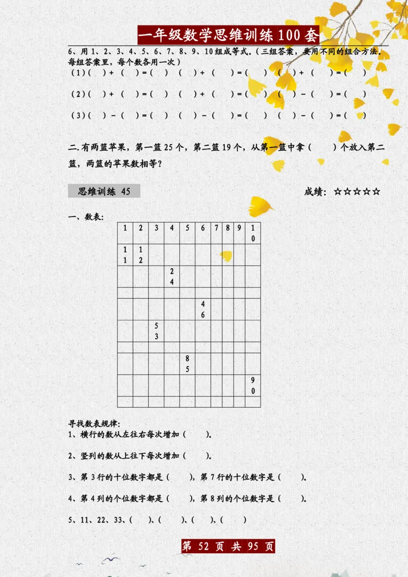 1034一年级数学思维训练题100套_一年级上下册资料_一年级下册小红书同款资料_一下数学_25年一下数学资料