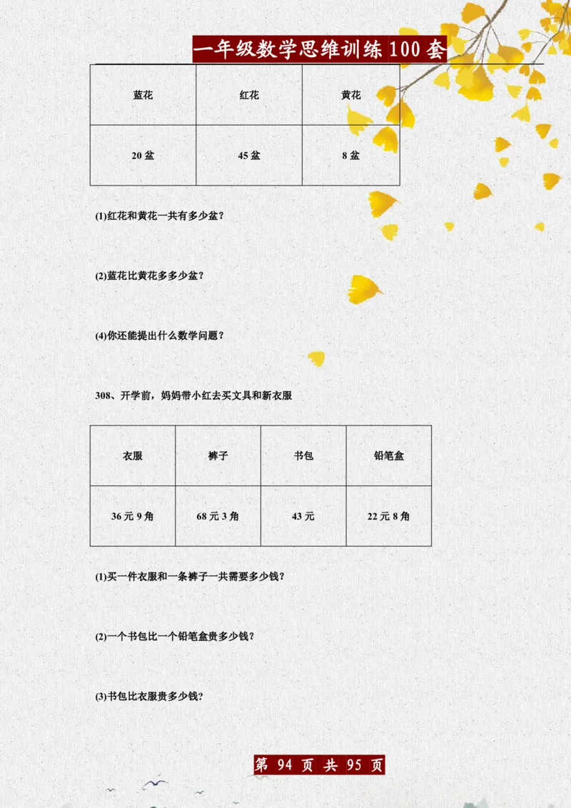 1034一年级数学思维训练题100套_一年级上下册资料_一年级下册小红书同款资料_一下数学_25年一下数学资料