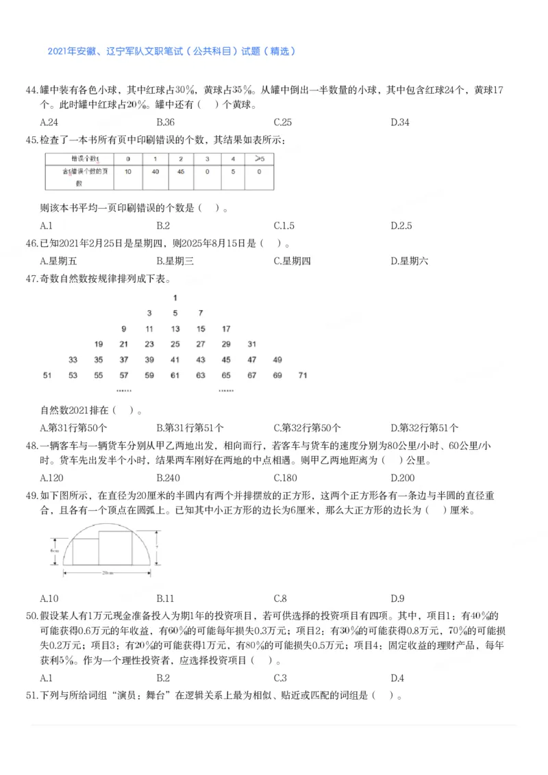2021年安徽、辽宁军队文职笔试（公共科目）试题（精选）_军队文职(1)_01.军队文职真题-公共课_版本二（2013-2025）_1.真题题目